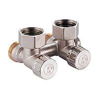 Узел нижнего подключения стальных панельных радиаторов 1/2”M x 18, угловой, для одно- и двухтрубных систем c возможностью слива GIACOMINI R384 (R384X011)