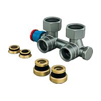 Узел нижнего подключения стальных панельных радиаторов 3/4”F x 3/4”E и полотенцесушителей, угловой GIACOMINI R386T (R386TX013)